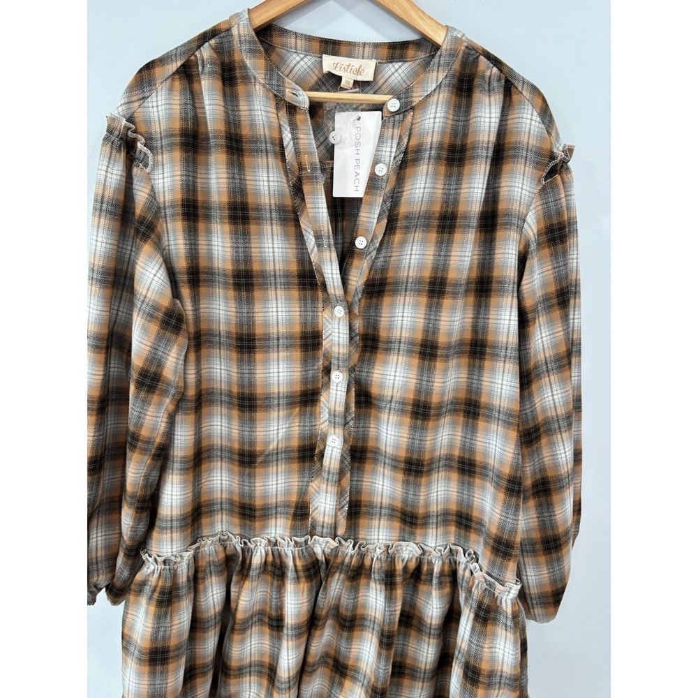 NEW Listicle Plaid Peplum Style Dress Size Medium Flannel Cottagecore Prairie - Picture 9 of 9